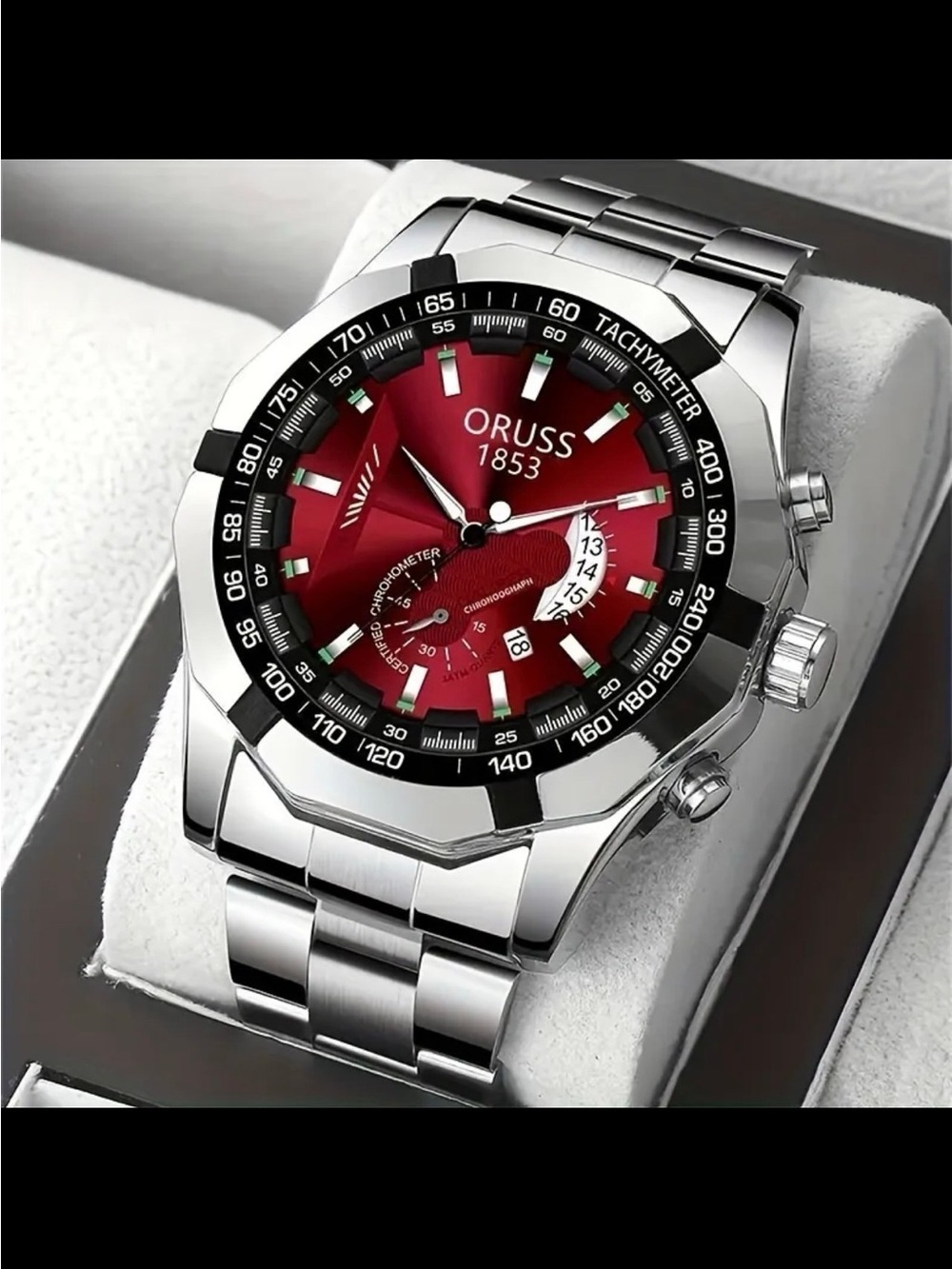 ORUSS Men's watch, authentic new model, large dial, calendar function, Red dial